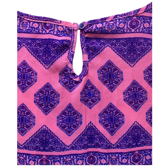 Pink Rose Blouse Womens 1X Pink Purple Diamond Print Short Sleeve Mature AOP - Picture 5 of 9